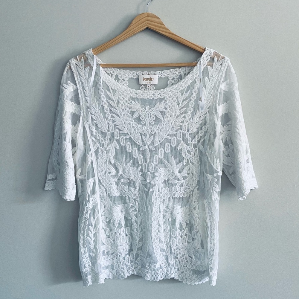 Laundry by Shelli Segal White Lace Top M - Picture 1 of 5